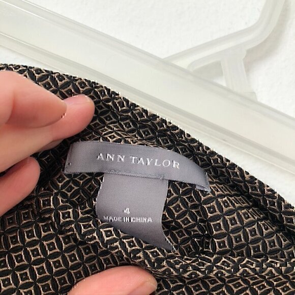 ANN TAYLOR Gold Tan ish Black Jacquard SILK Blend Velvet Velour A-Line Skirt 4 - Picture 3 of 6